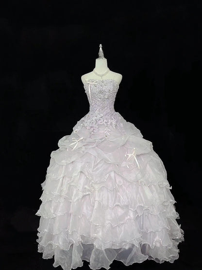 Cute Ball Gown Spaghetti Straps Lilac Organza With Appliqued Beading Quince Dress Voluminous Sweet 16 Sweet Sixteen Outfits Vestido de 15 RB7467