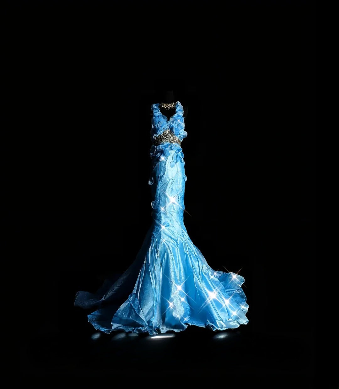 Vintage Mermaid V Neck Blue With 3D Flowers Long Prom Dress Formal Dress Party Dresses RB7086