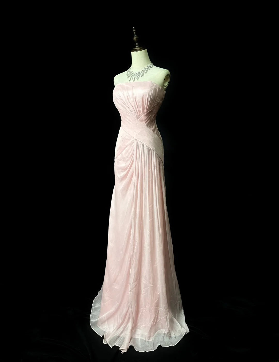 Vintage 80s Prom Dresses Mermaid Strapless Light Pink Chiffon With Ruffled Long Evening Dress Formal Outfits RB5903