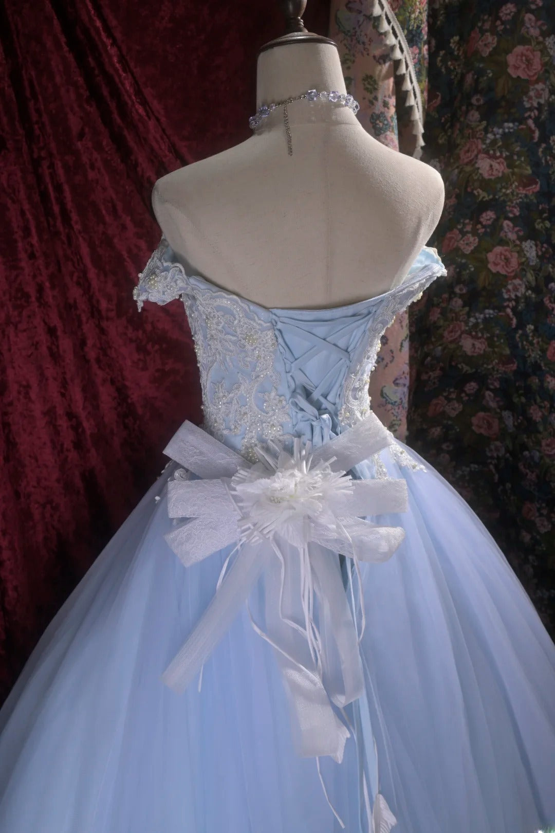 Pretty Ball Gown Off The Shoulder Light Blue Tulle With Lace Long Quince Dress Quinceanera Dresses Formal Birthday Outfits RB8114