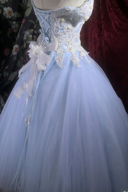 Pretty Ball Gown Off The Shoulder Light Blue Tulle With Lace Long Quince Dress Quinceanera Dresses Formal Birthday Outfits RB8114