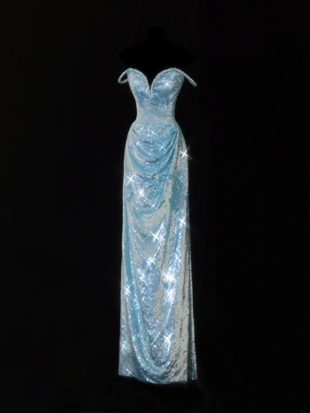 Elegantes Etuikleid mit Spaghettiträgern, blau glitzernden Pailletten – ein beeindruckendes langes Ballkleid für festliche Anlässe (SA098)