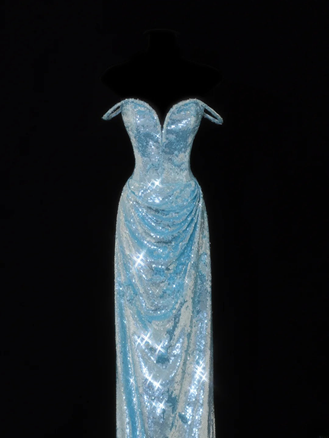 Elegantes Etuikleid mit Spaghettiträgern, blau glitzernden Pailletten – ein beeindruckendes langes Ballkleid für festliche Anlässe (SA098)