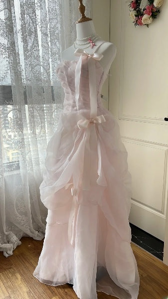 Prom Dress A line One Shoulder Pink With Bow-knot Formal Party Gown For Senior Women RC0465