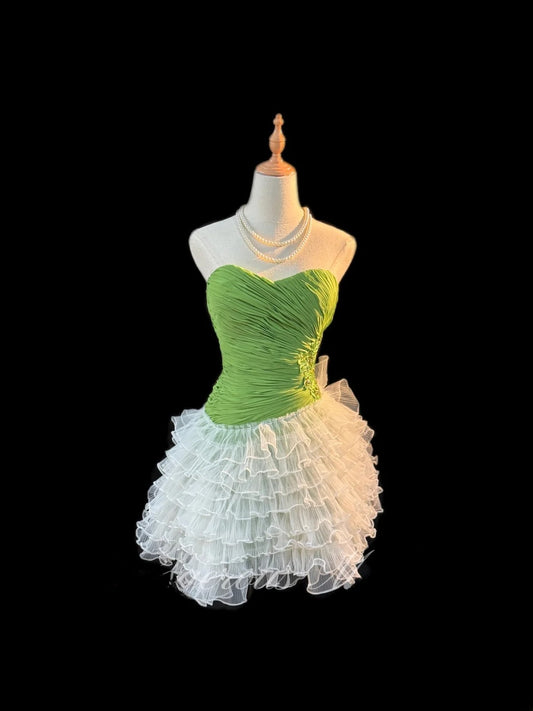 Vintage Ballkleid Sweetheart Grün Weiß Abiball Mini Abschlussfeier Hoco Kleider Kurz Senioren Geburtstag Homecoming Outfits RB3563