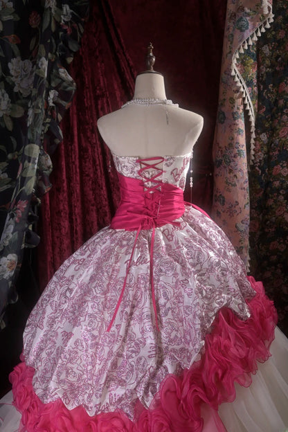 Pretty Ball Gown Strapless Pink Sequin With Tiered Long Quince Dress Quinceanera Dresses Formal Birthday Outfits RB8115