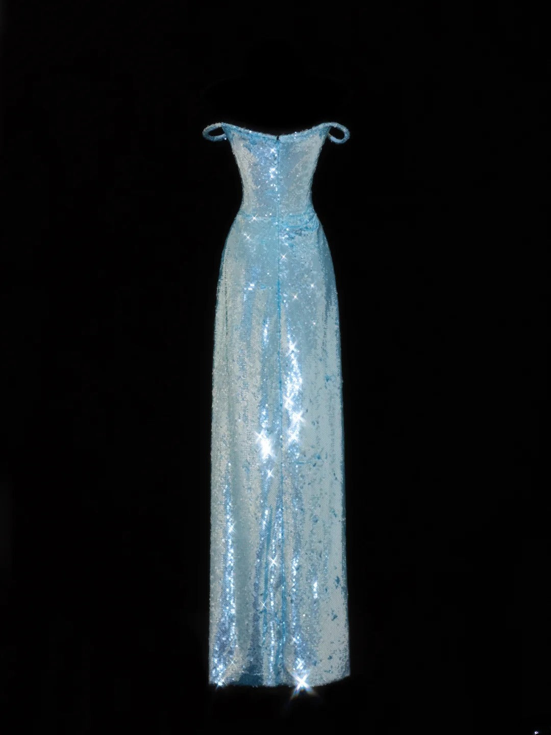 Elegantes Etuikleid mit Spaghettiträgern, blau glitzernden Pailletten – ein beeindruckendes langes Ballkleid für festliche Anlässe (SA098)