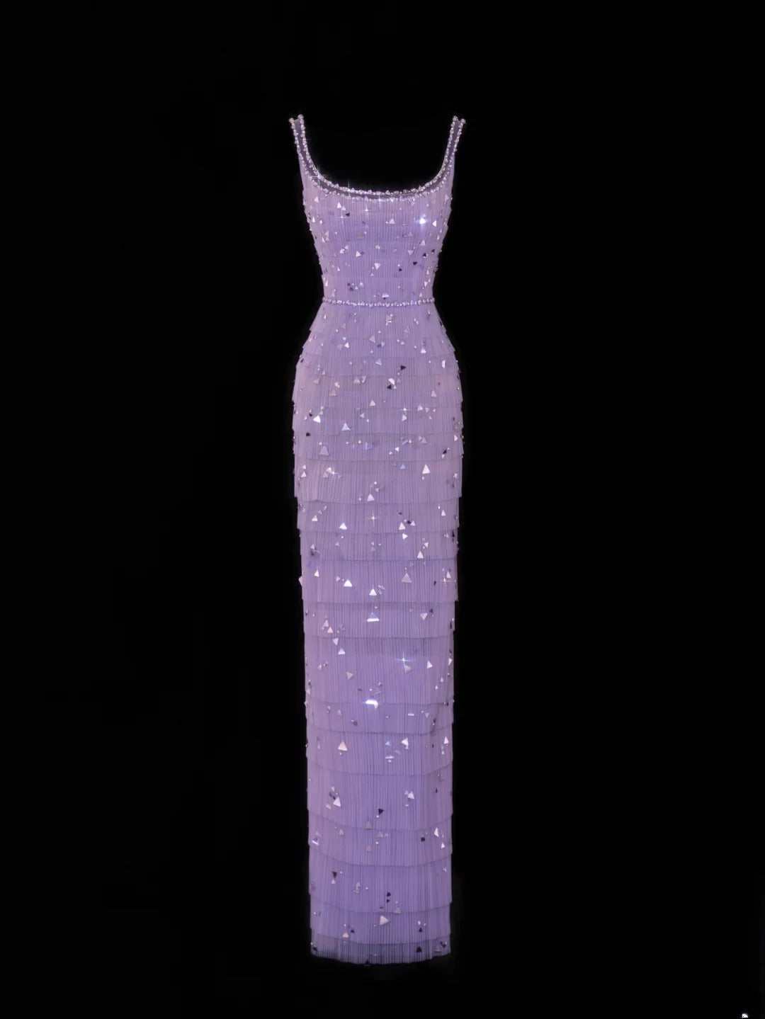Elegantes, eckiges Etuikleid aus lila Tüll mit Perlen und Strasssteinen im formellen Stil – ein beeindruckendes langes Ballkleid oder Abendkleid SA099