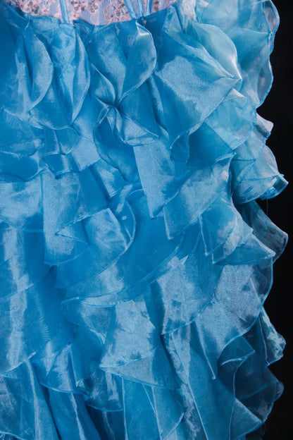 Vintage Ball Gowns Women's Cocktail Party Gowns High Low Sweetheart Blue With Tiered Beaded Tops Long Graduation Dinner Outfits Prom Dresses AS099