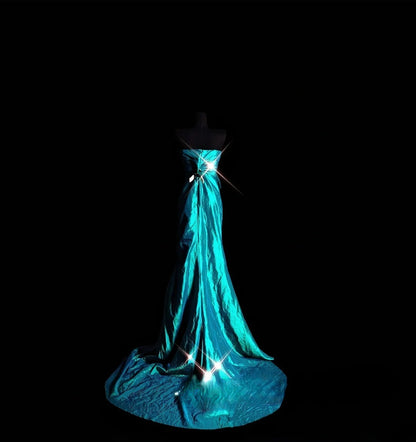 Vintage Mermaid Strapless Blue Satin Long Prom Dress Formal Dress Party Dresses RB7087