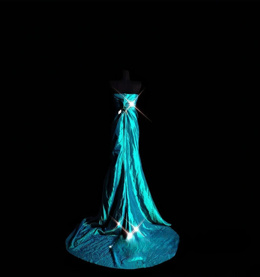 Vintage Mermaid Strapless Blue Satin Long Prom Dress Formal Dress Party Dresses RB7087