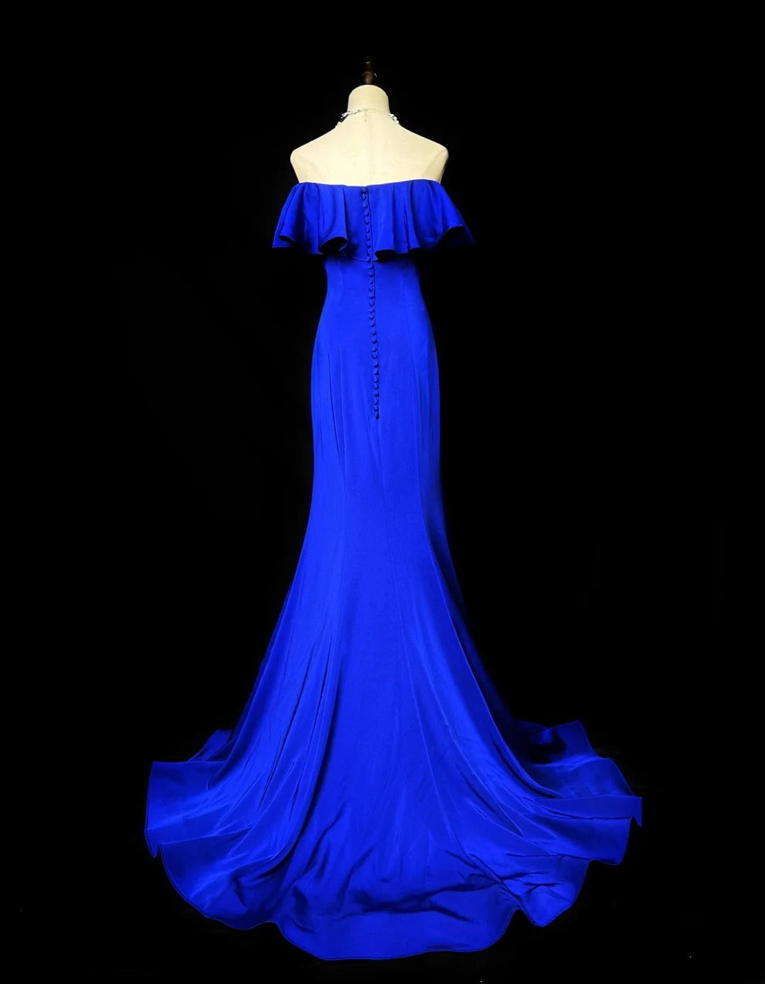 Vintage 70s Prom Dresses Mermaid Off The Shoulder Royal Blue With Buttons Long Evening Dress Formal Outfits RB5905