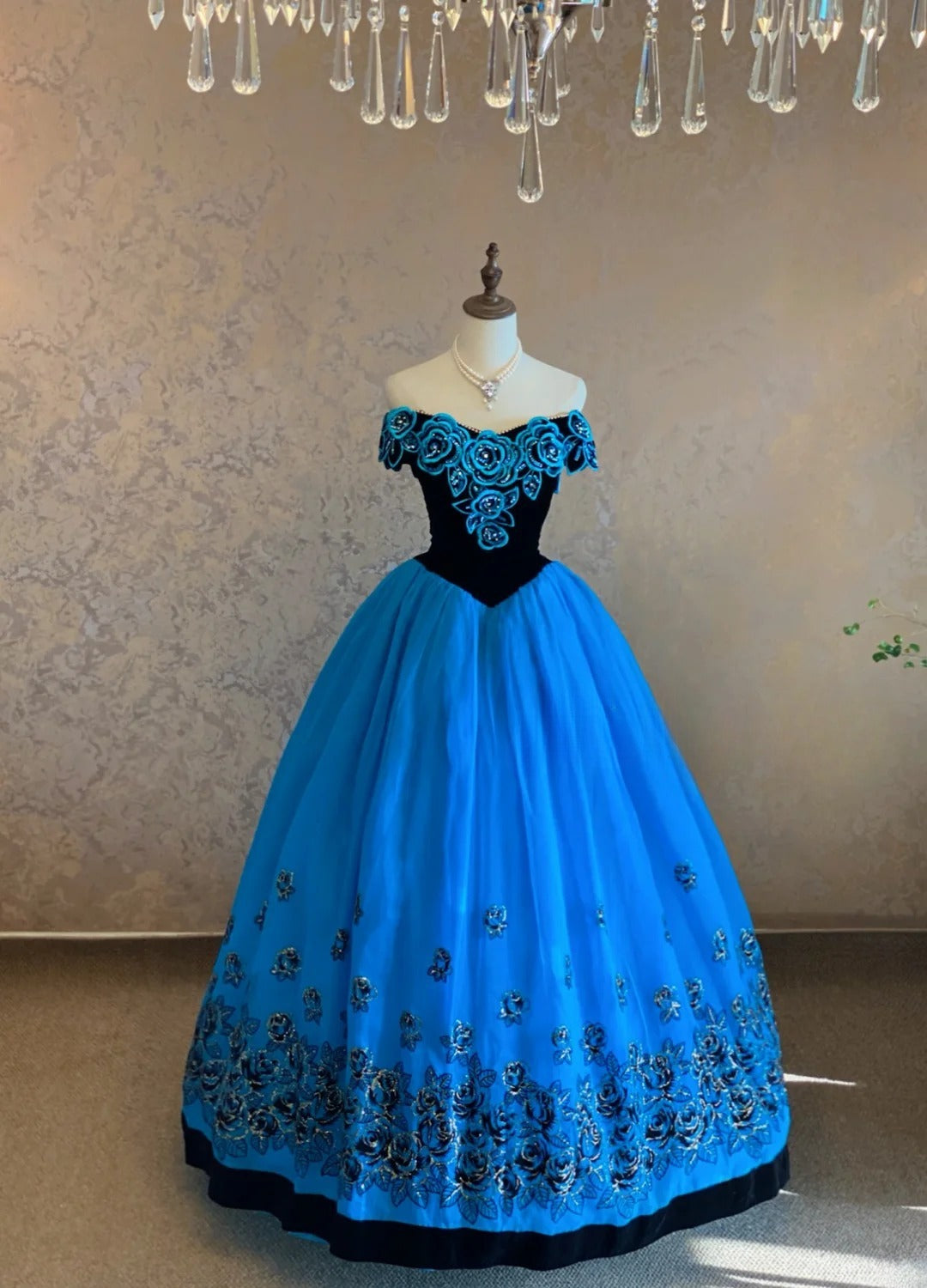 Quinceanera Dress With Flowers Royal Blue Floral Ball Gown Sweet 15 15th Birthday Gown RB9072
