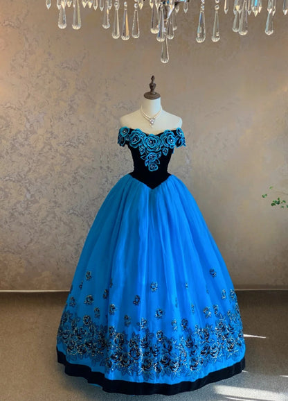 Quinceanera Dress With Flowers Royal Blue Floral Ball Gown Sweet 15 15th Birthday Gown RB9072