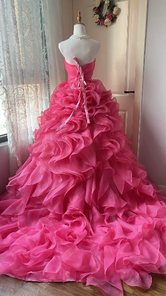 Dezente lange Sweet-16-Kleider mit Herzausschnitt, knallpinkes Ballkleid, Outfit für Sweet-Sixteen-Party oder Geburtstag RC0467