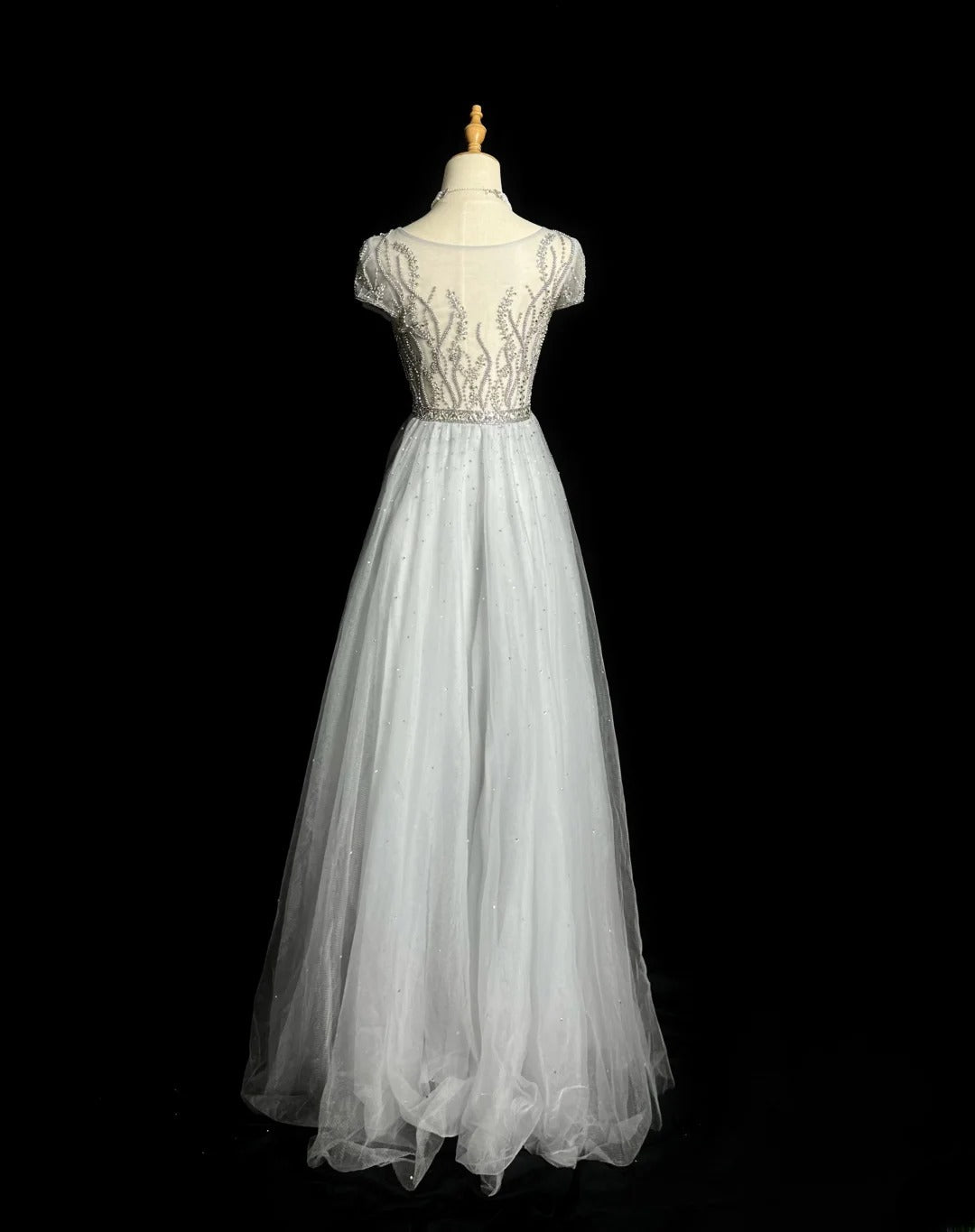 Vintage 1980s Prom Dresses A Line Scoop Light Gray Tulle With Beaded Evening Dress Formal Outfits RB5906