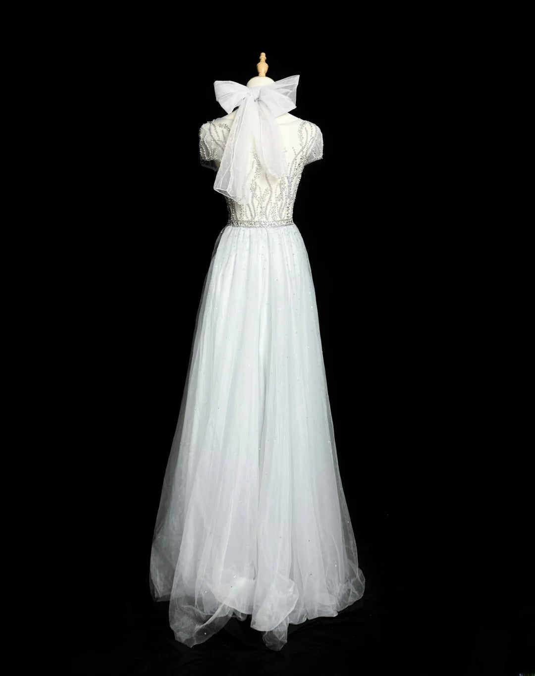 Vintage 1980s Prom Dresses A Line Scoop Light Gray Tulle With Beaded Evening Dress Formal Outfits RB5906