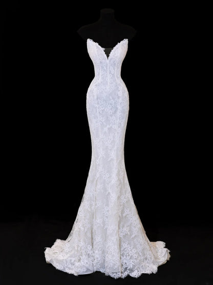 Robe de mariée intemporelle, robe sirène romantique décolletée cœur en dentelle blanche, tailles petites et grandes, pour femmes SA101