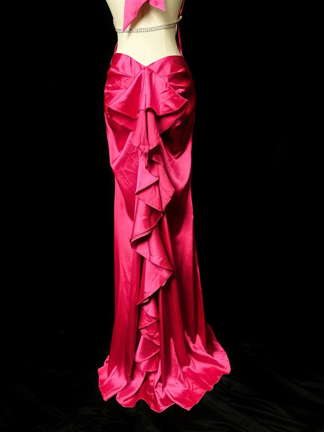 Vintage 80s Prom Dresses Mermaid V Neckline Hot Pink Satin With Backless Beaded Long Evening Dress Formal Outfits RB5907