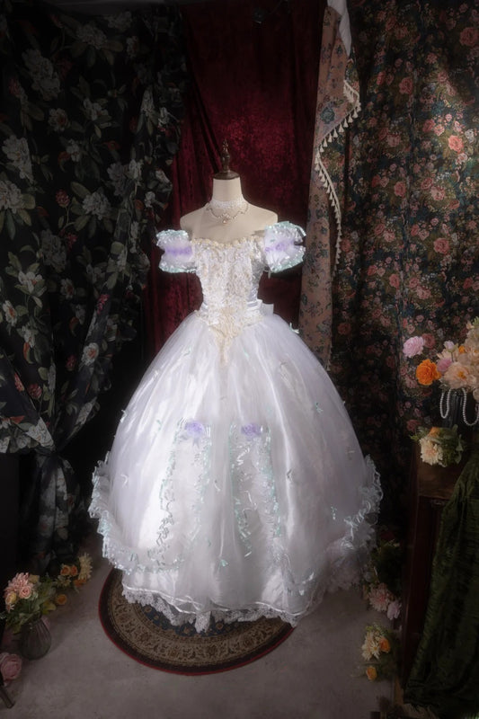 Cute Ball Gown Off The Shoulder Lilac Tulle With Appliqued Long Quince Dress Quinceanera Dresses Formal Birthday Outfits RB8119