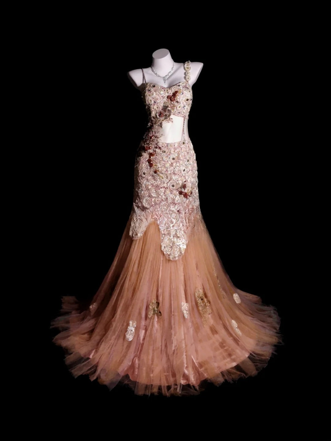 Pink Prom Dress Inspo Mermaid Spaghetti Straps Tulle With Appliques Modest Long Formal Party Gown RB9902