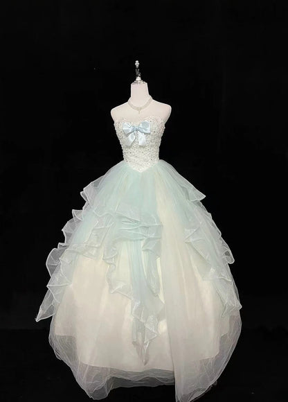Cute Ball Gown Sweetheart Tulle Blue With Beaded Bodice Quince Dress Voluminous Sweet 16 Sweet Sixteen Outfits Vestido de 15 RB7473