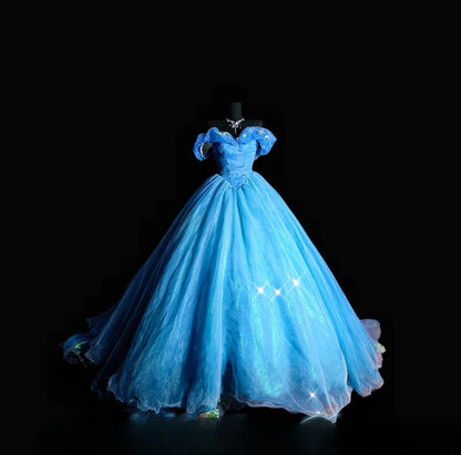 Sparkly Ball Gown Off The Shoulder Blue Long Quinceañera Dress Moda 2000 15 Quinceanera Dresses Ideas Sweet 16 Outfit RB7089