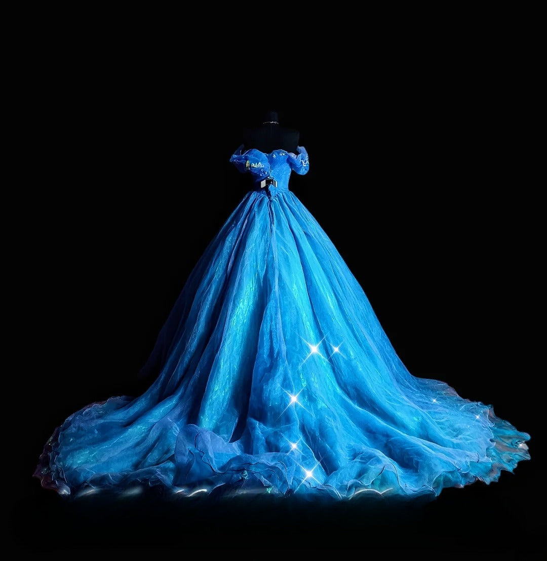 Sparkly Ball Gown Off The Shoulder Blue Long Quinceañera Dress Moda 2000 15 Quinceanera Dresses Ideas Sweet 16 Outfit RB7089