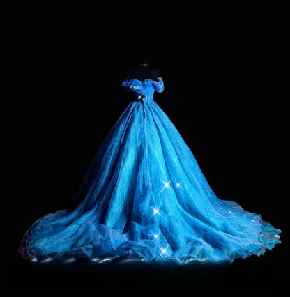 Sparkly Ball Gown Off The Shoulder Blue Long Quinceañera Dress Moda 2000 15 Quinceanera Dresses Ideas Sweet 16 Outfit RB7089