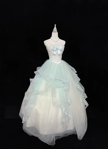 Cute Ball Gown Sweetheart Tulle Blue With Beaded Bodice Quince Dress Voluminous Sweet 16 Sweet Sixteen Outfits Vestido de 15 RB7473