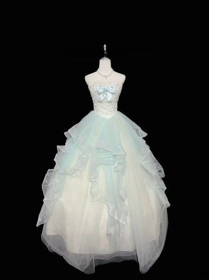 Cute Ball Gown Sweetheart Tulle Blue With Beaded Bodice Quince Dress Voluminous Sweet 16 Sweet Sixteen Outfits Vestido de 15 RB7473