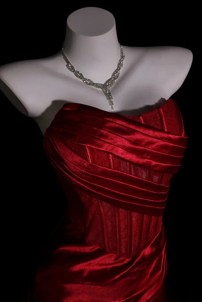 Red Prom Dress Inspo Mermaid Sweetheart With Slit Modest Long Formal Party Gown RB9904