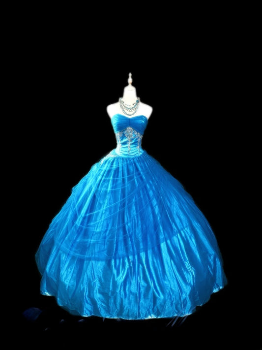 Bescheidenes Ballkleid Sweetheart Königlich Blau Tüll Ärmellos Mit Perlen Lang Sweet 16 Kleider Seventeen Quince Kleid RB3567
