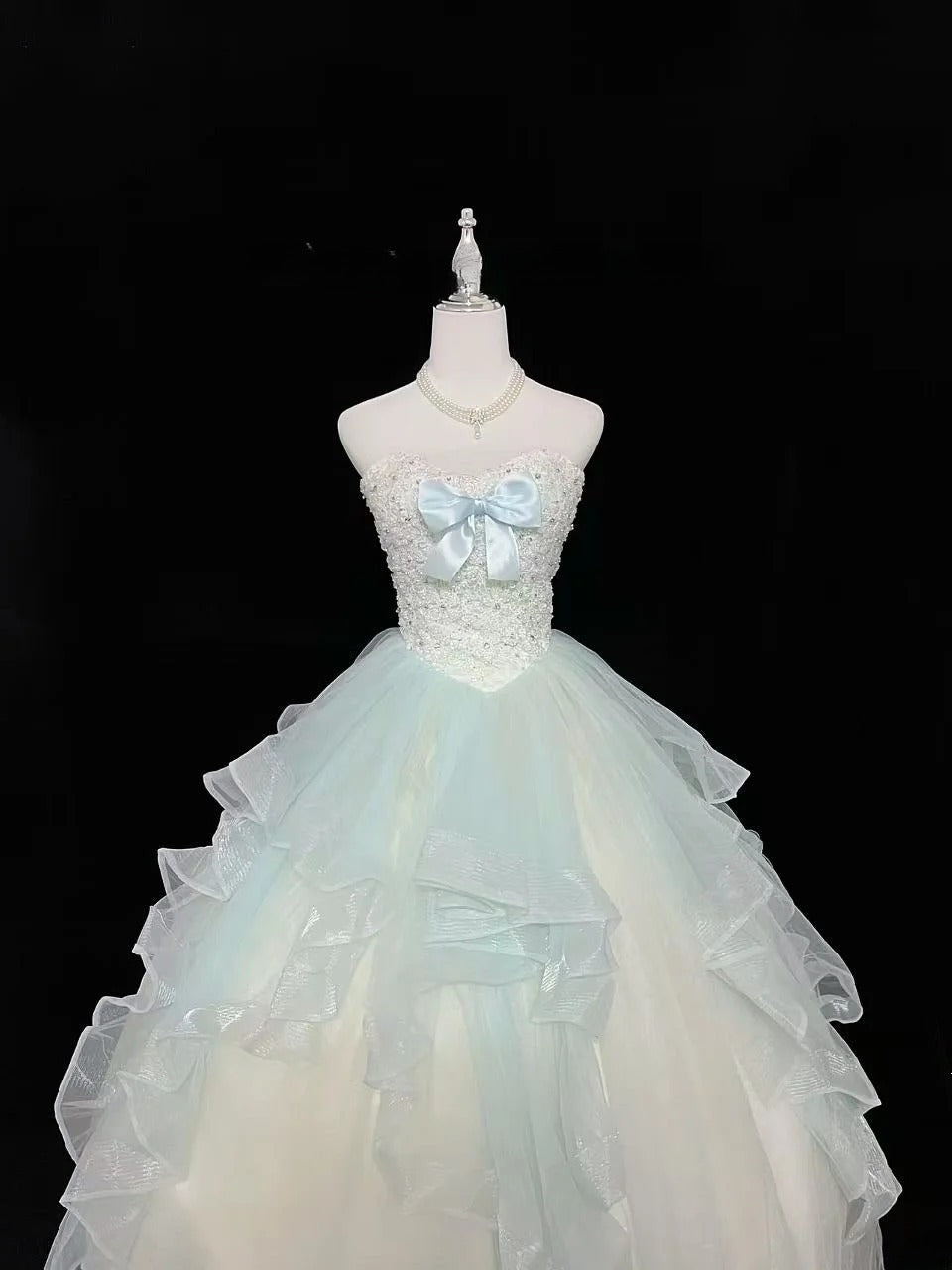 Cute Ball Gown Sweetheart Tulle Blue With Beaded Bodice Quince Dress Voluminous Sweet 16 Sweet Sixteen Outfits Vestido de 15 RB7473