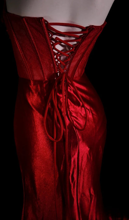 Red Prom Dress Inspo Mermaid Sweetheart With Slit Modest Long Formal Party Gown RB9904