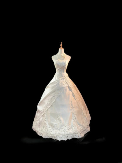 Vintage Style Ball Gown Strapless Taffeta White With Lace Brides Gown Bridal Dress Long Wedding Dresses RB5781