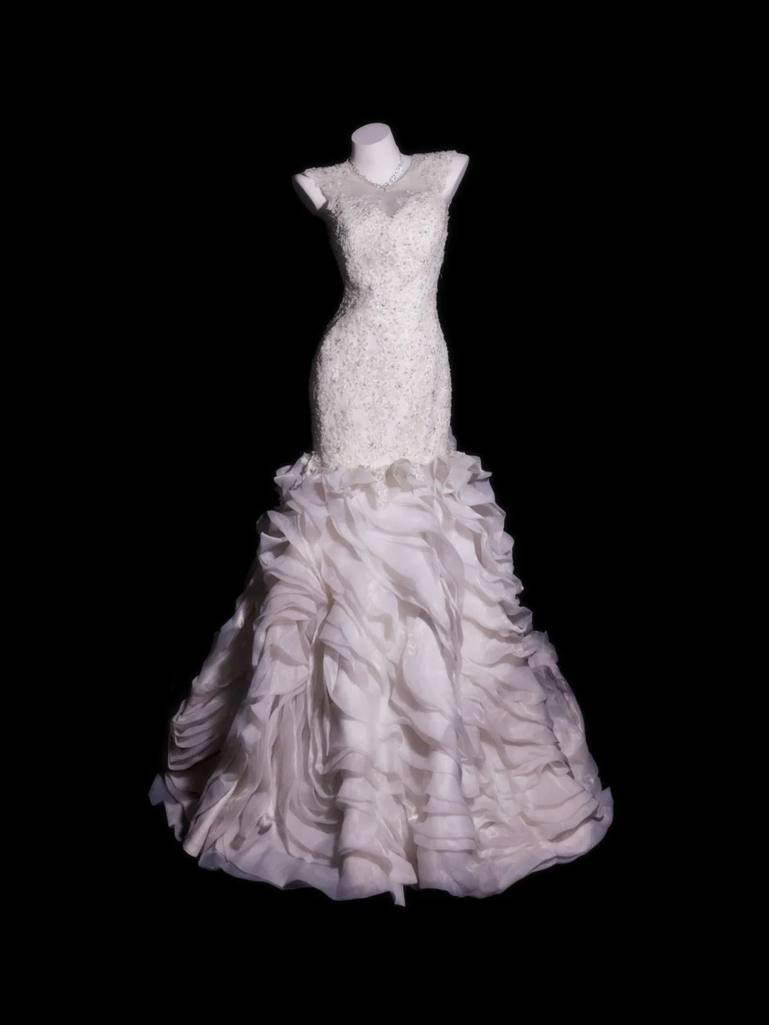 Princess Wedding Dress Mermaid Scoop Lace White With Tiered Layers Bridal Gown for Big Day RB9905