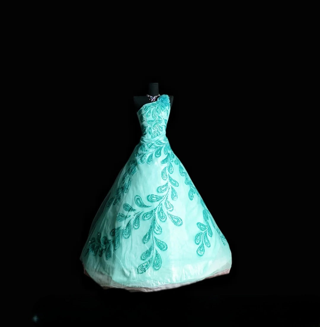 Sparkly Ball Gown One Shoulder Blue Long Quinceañera Dress Moda 2000 15 Quinceanera Dresses Ideas Sweet 16 Outfit RB7090