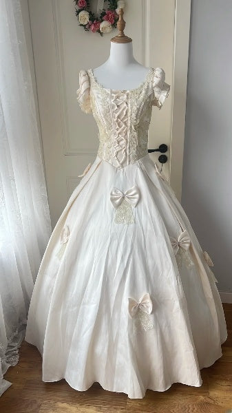 Dezentes Ballkleid für den 16. Geburtstag, lang, aus Satin, mit quadratischem Ausschnitt und Schleife, für Sweet-Sixteen-Party, RC0473