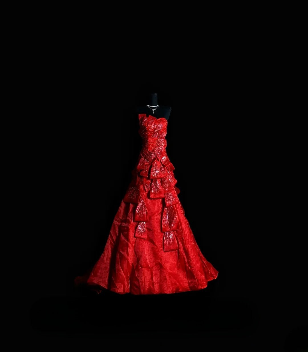 Vintage Mermaid Strapless Red With Tiered Layers Long Prom Dress Formal Dress Party Dresses RB7091