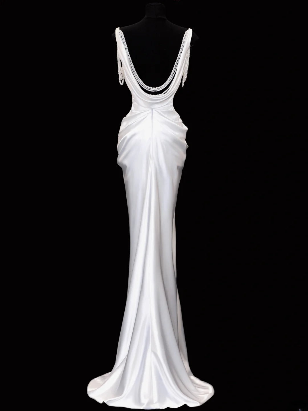 Zeitloses Brautkleid im romantischen Meerjungfrauen-Stil mit Spaghettiträgern, Perlen und Schlitz, weiß, auch in kleinen und großen Größen erhältlich (SA106)