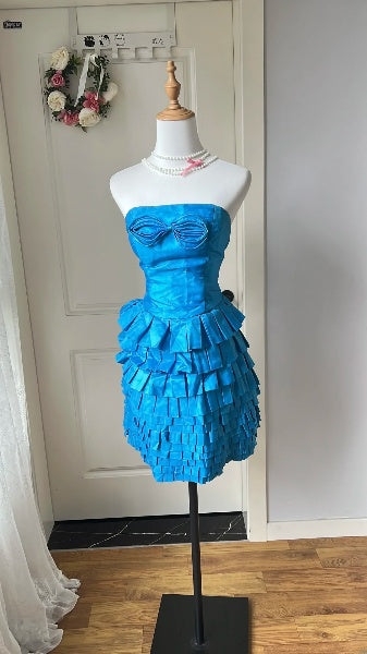 Blue Hoco Dress A line Strapless Blue Short Homecoming Birthday Party Dress RC0474