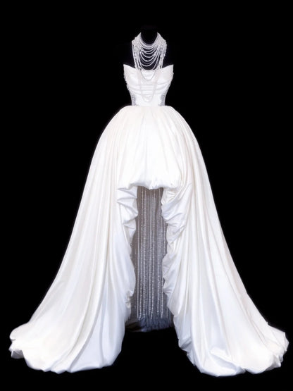 Robes de mariée élégantes asymétriques sans bretelles à sequins blancs et perles, courtes, tailles petites et grandes, pour femmes SA107