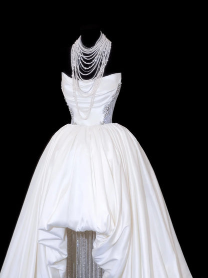 Robes de mariée élégantes asymétriques sans bretelles à sequins blancs et perles, courtes, tailles petites et grandes, pour femmes SA107