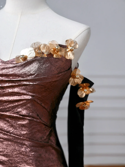 Robe de soirée sirène scintillante sans bretelles à sequins avec manches gants, longue et élégante, idéale pour un bal de promo ou un dîner. AQ107