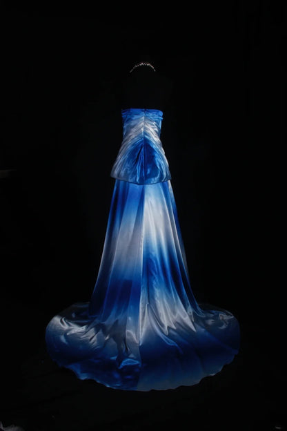Vintage A-Linien-Cocktailkleid für Damen, herzförmiger Ausschnitt, blauer Ombré-Stil mit Perlenbesatz, langes Oberteil, Abendkleid, Abschlussballkleid AS107