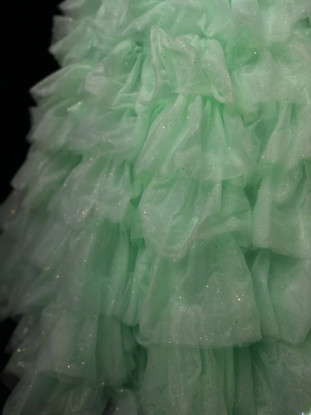 Pretty Ball Gown Off The Shoulder Tulle Mint Green With Sleeves Long 15 Quinceanera Dresses Photo Ideas Formal Outfit RB5918