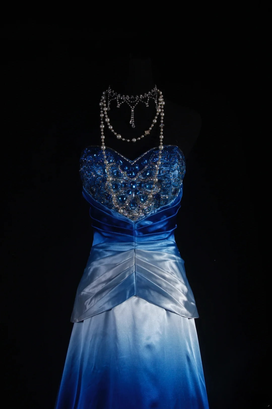 Vintage A-Linien-Cocktailkleid für Damen, herzförmiger Ausschnitt, blauer Ombré-Stil mit Perlenbesatz, langes Oberteil, Abendkleid, Abschlussballkleid AS107