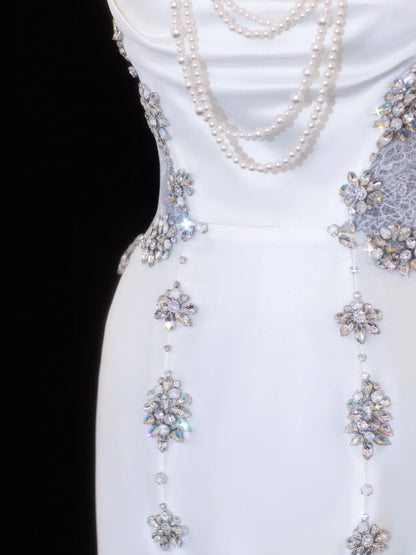 Robes de mariée élégantes asymétriques sans bretelles à sequins blancs et perles, courtes, tailles petites et grandes, pour femmes SA107