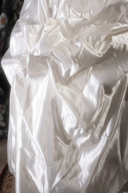 Cute Ball Gown Strapless White Satin With Ruffled Flowers Long Quince Dress Quinceanera Dresses Formal Birthday Outfits RB8123